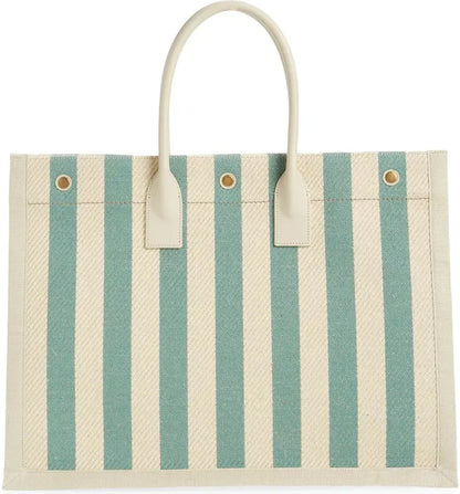 SAINT LAURENT Large Rive Gauche Stripe Canvas Tote