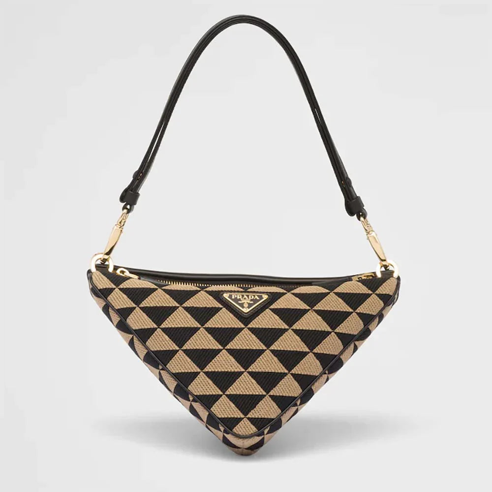 Prada Women Symbol Leather and Fabric Mini Bag Beige 28x16x13cm