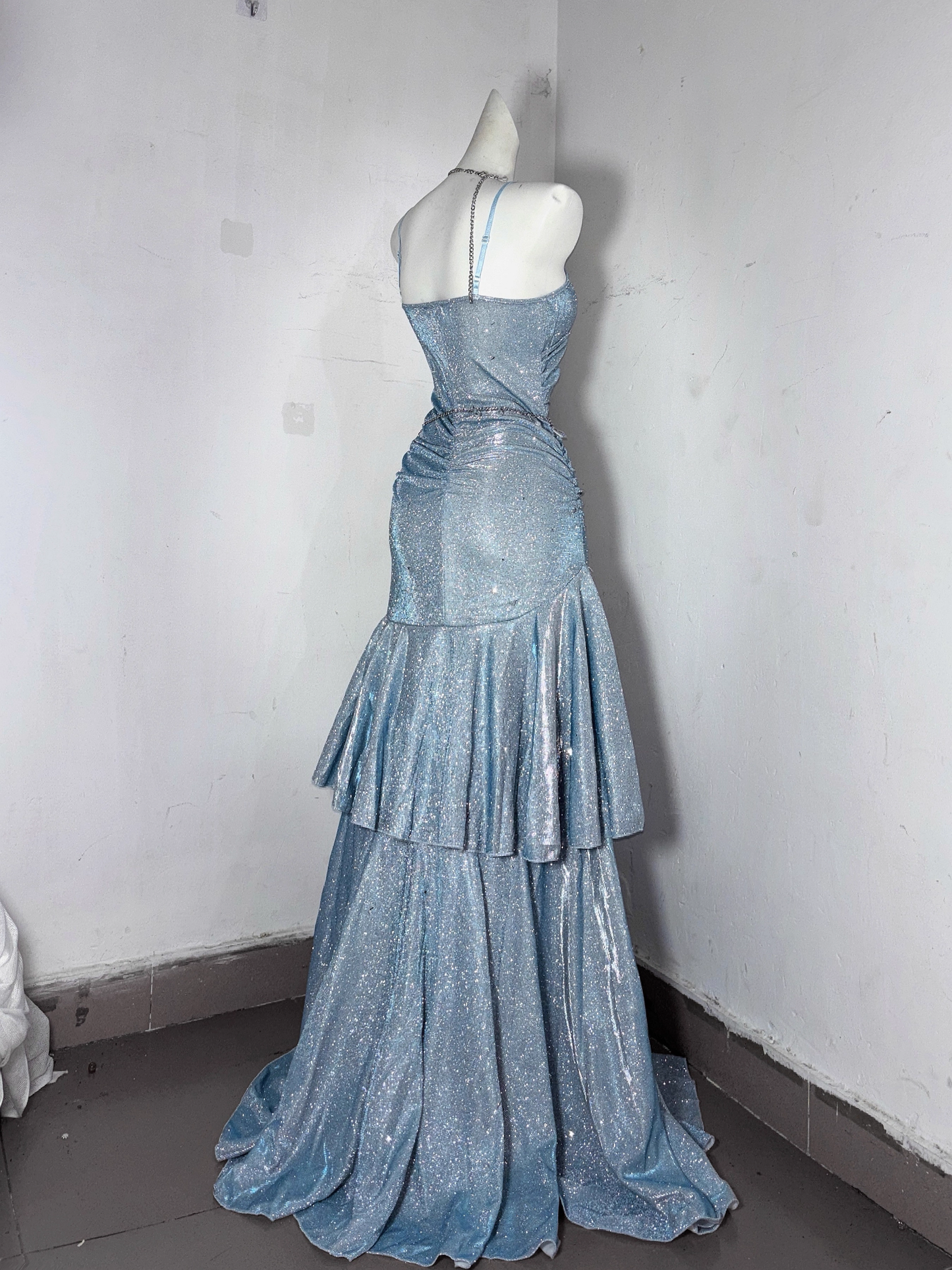 Classy Blue Spaghetti Straps Ruffles Homecoming Dress Short Birthday Dress S606