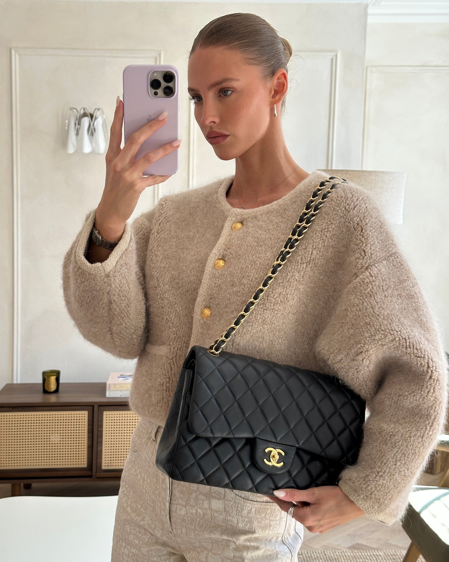 *FIRE PRICE* Chanel Black Jumbo Classic Double Flap Bag in Lambskin Leather with Gold Hardware