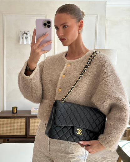 *FIRE PRICE* Chanel Black Jumbo Classic Double Flap Bag in Lambskin Leather with Gold Hardware