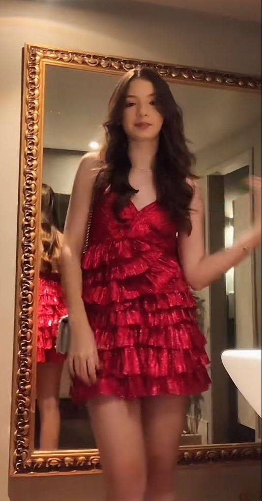 Beautiful Spaghetti Straps Red Layers Short Formal 6th Grade Homecoming Dress A Line Cocktail Dress S572