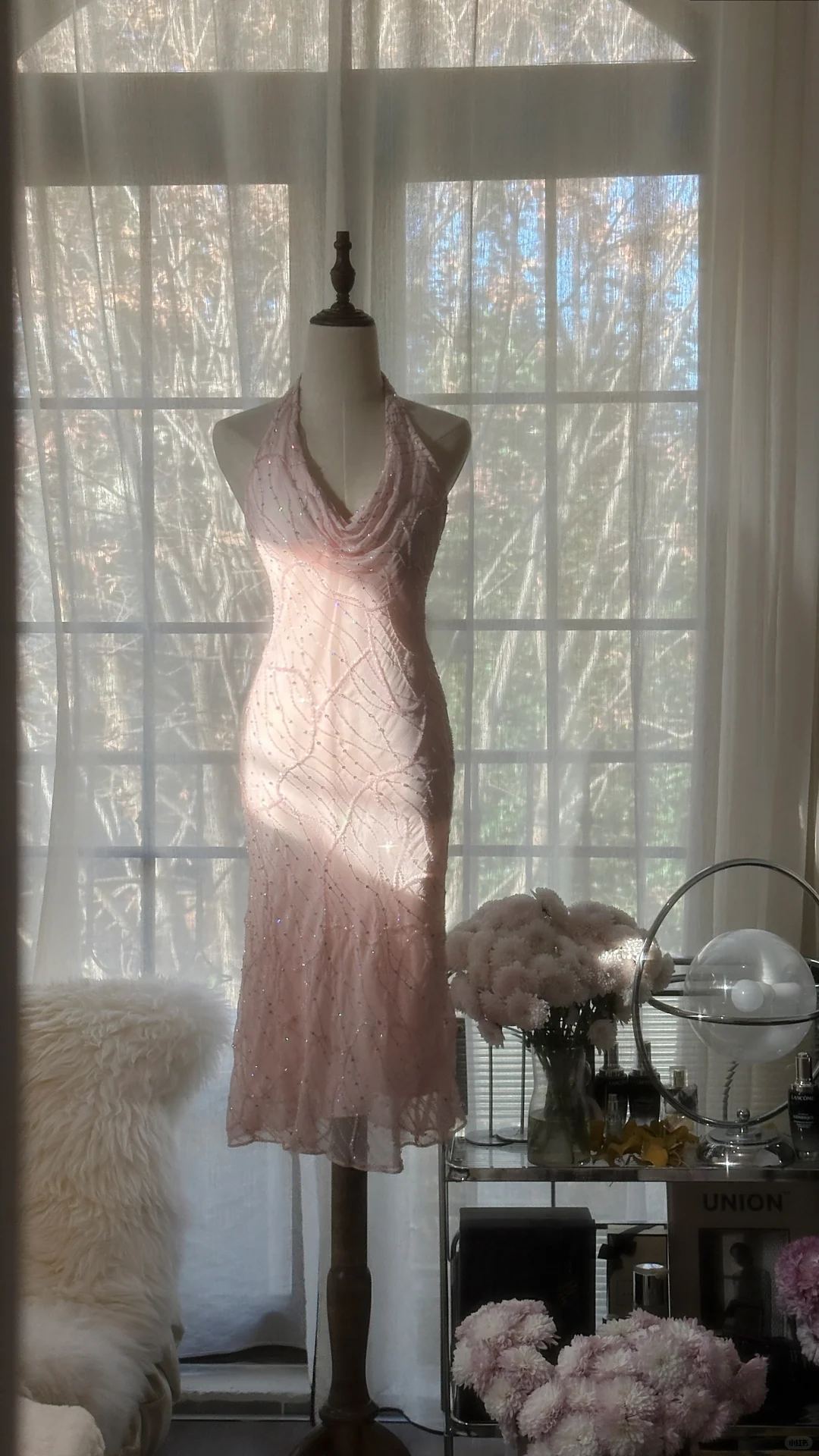 Glitter Pink Halter Sequin Sheath Birthday Outfits Short Mermaid Evening Dress S728