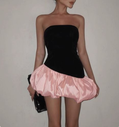 Retro Contrast Color Stitching Strapless Mini 17th Birthday Homecoming Dress S936