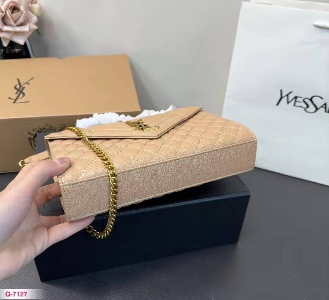 Saint Laurent ENVELOPE MEDIUM IN QUILTED GRAIN DE POUDRE EMBOSSED LEATHER