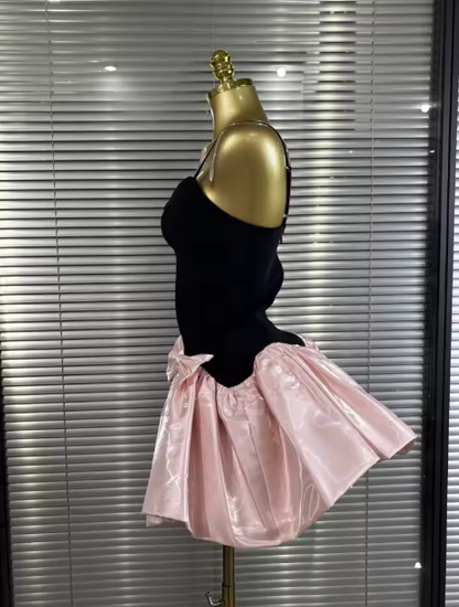 Pretty Spaghetti Straps V Neck A Line Short Graduation Homecoming Dress Mini Cocktail Dress With Bow S872