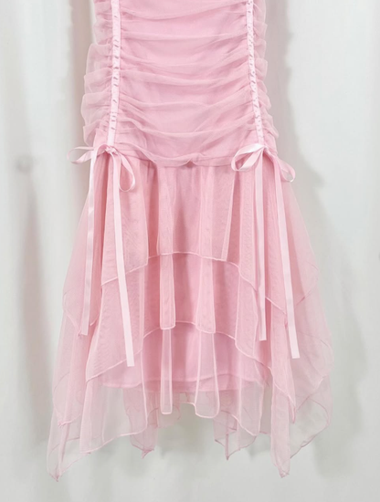 Pink Layered Tulle Pleated Short Homecoming Dress Birthday Dress Outfits SH3539