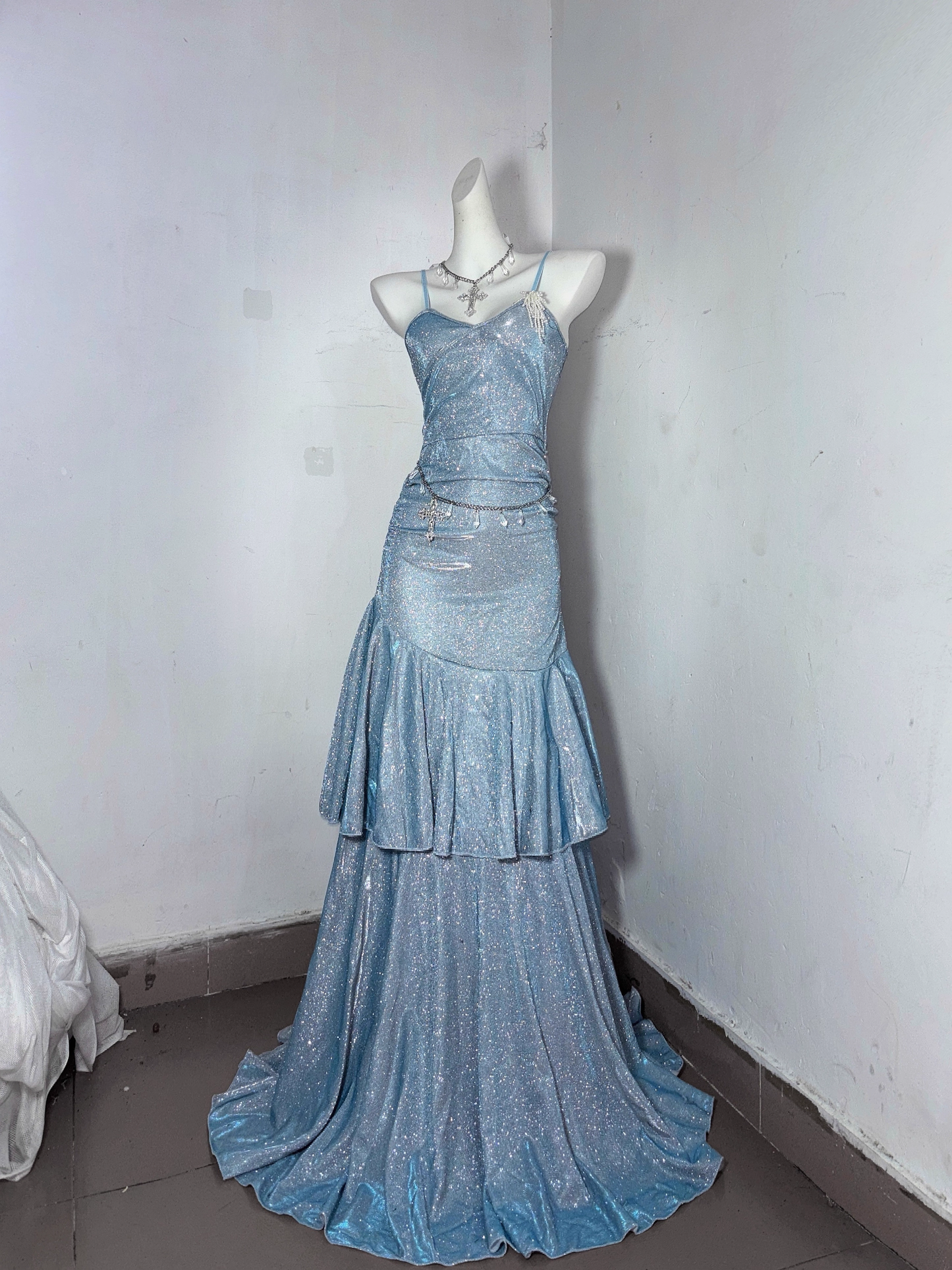 Classy Blue Spaghetti Straps Ruffles Homecoming Dress Short Birthday Dress S606