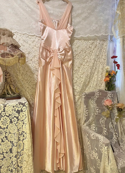 Morandi light pink floral long satin ball gown evening dress party dress gh4489