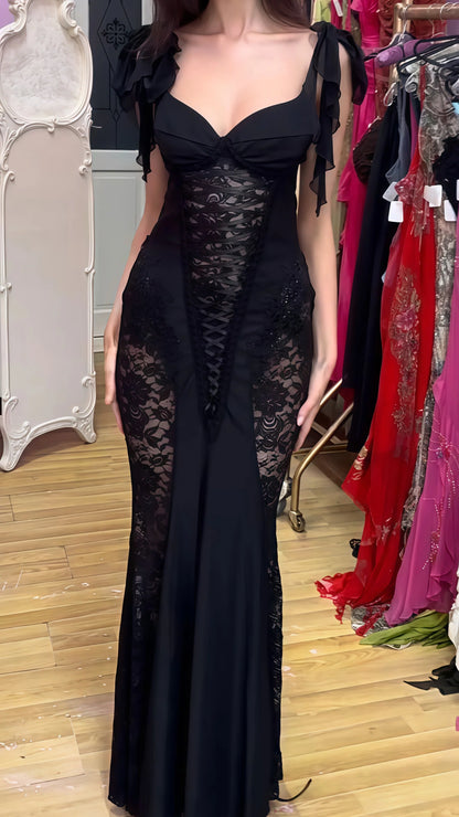 Black Prom Dress, Lace Mermaid Evening Birthday Dress
