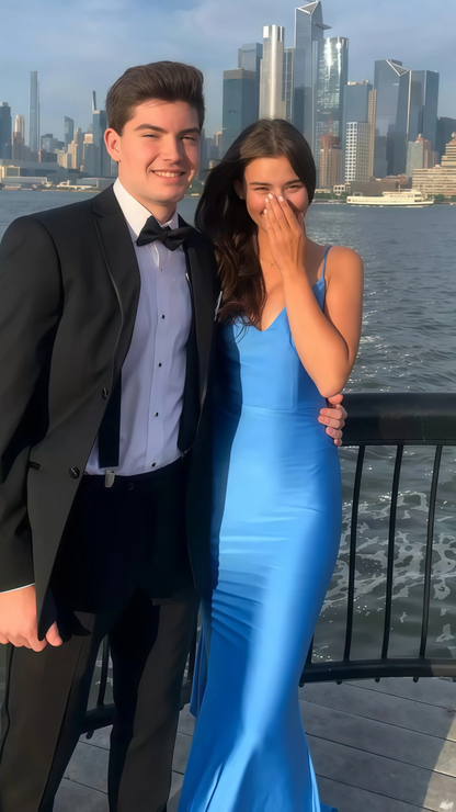 Blue Prom Dress, Mermaid Prom Dresses, Open Back Evening Dress