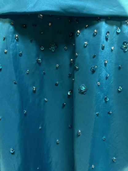 Blue Elegant Gorgeous Vintage Exquisite Beaded Long Mermaid Slim Satin Ball Gown Evening Dress Party Dress Prom Dress gh3871