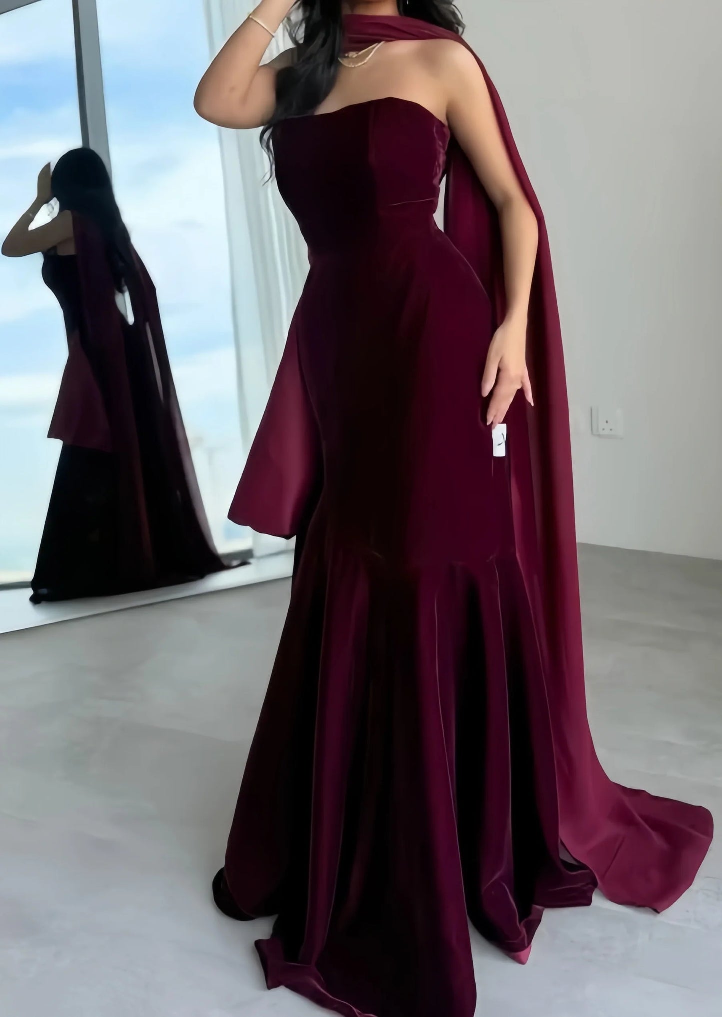 Burgundy Strapless Mermaid Long Prom Dress