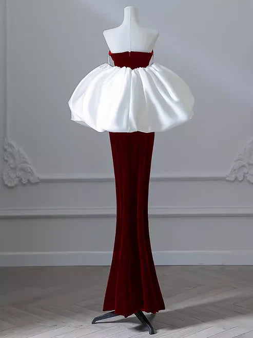 Burgundy Fashion Elegant Mermaid Off-shoulder Long Slim Velvet prom dress Evening Dress Party Dress gh3574