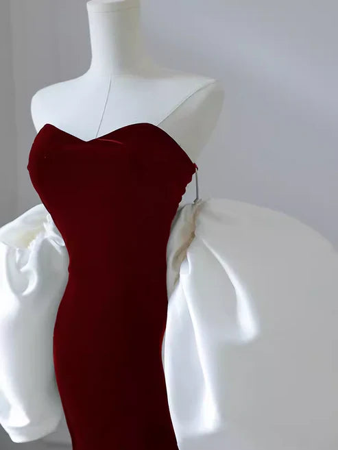 Burgundy Fashion Elegant Mermaid Off-shoulder Long Slim Velvet prom dress Evening Dress Party Dress gh3574
