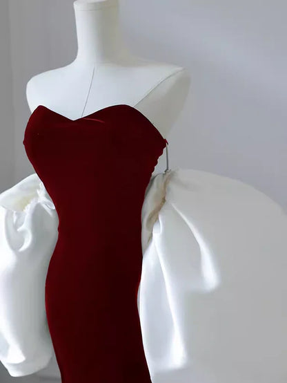 Burgundy Fashion Elegant Mermaid Off-shoulder Long Slim Velvet prom dress Evening Dress Party Dress gh3574