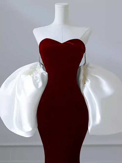Burgundy Fashion Elegant Mermaid Off-shoulder Long Slim Velvet prom dress Evening Dress Party Dress gh3574