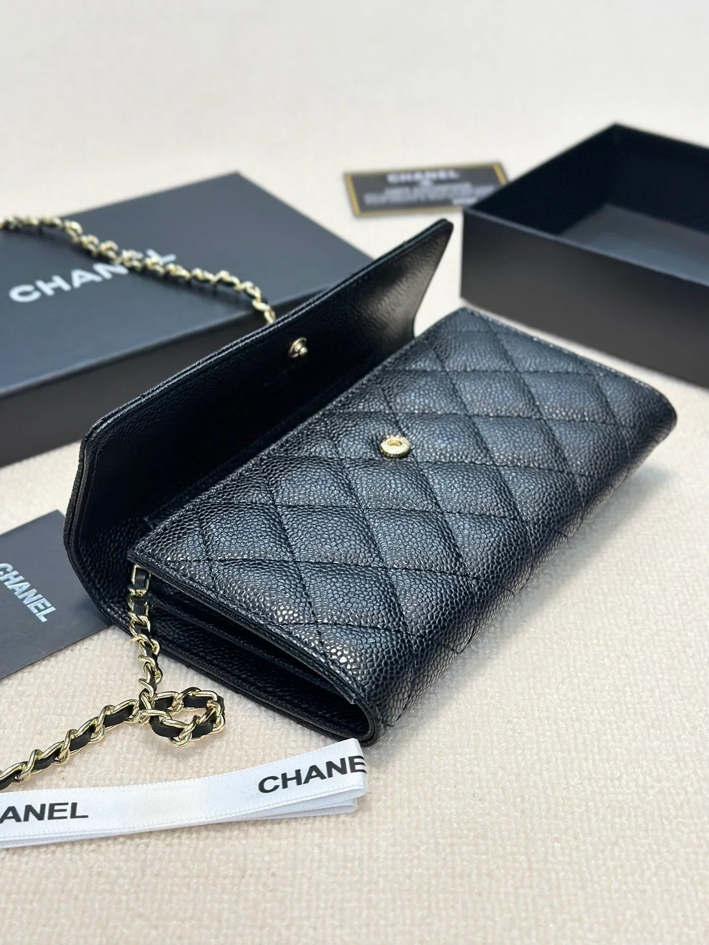 CHANEL Black Wallet Buckle Chain Bag