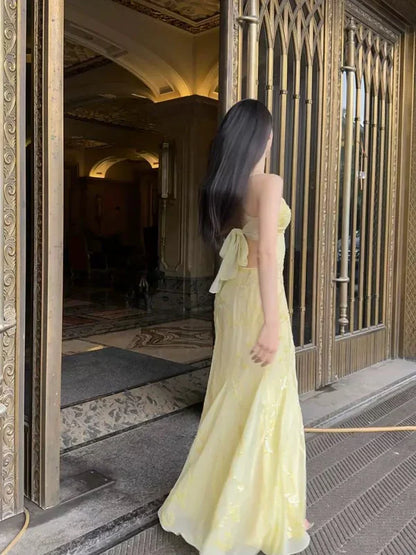 Mermaid Spaghetti Straps Yellow Chiffon Long Prom Dresses Evening Dress With Beads SH1654