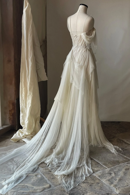 Stunning A Line Straps White Chiffon Prom Dress Evening Dress with Slit SH2259