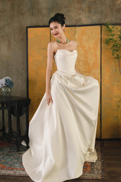 Unique Mermaid Off The Shoulder Ivory Long Wedding Dresses With Short Sleeves Brides Dress S3824