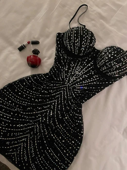 Black Gorgeous Beaded Sparkling Short Cocktail/Birthday Party Dress gh5013