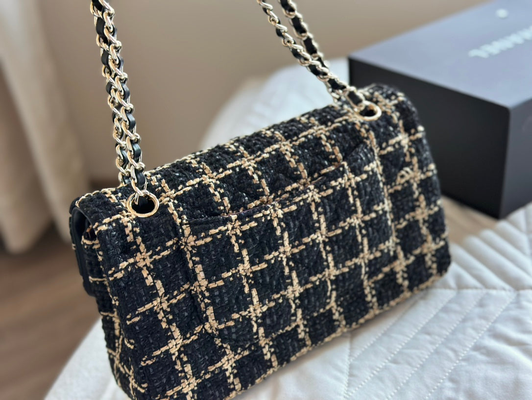 CHANEL Black and Beige Tweed 19 Flap Small Mixed Hardware 10.0 x 6.5 x 3.75 in