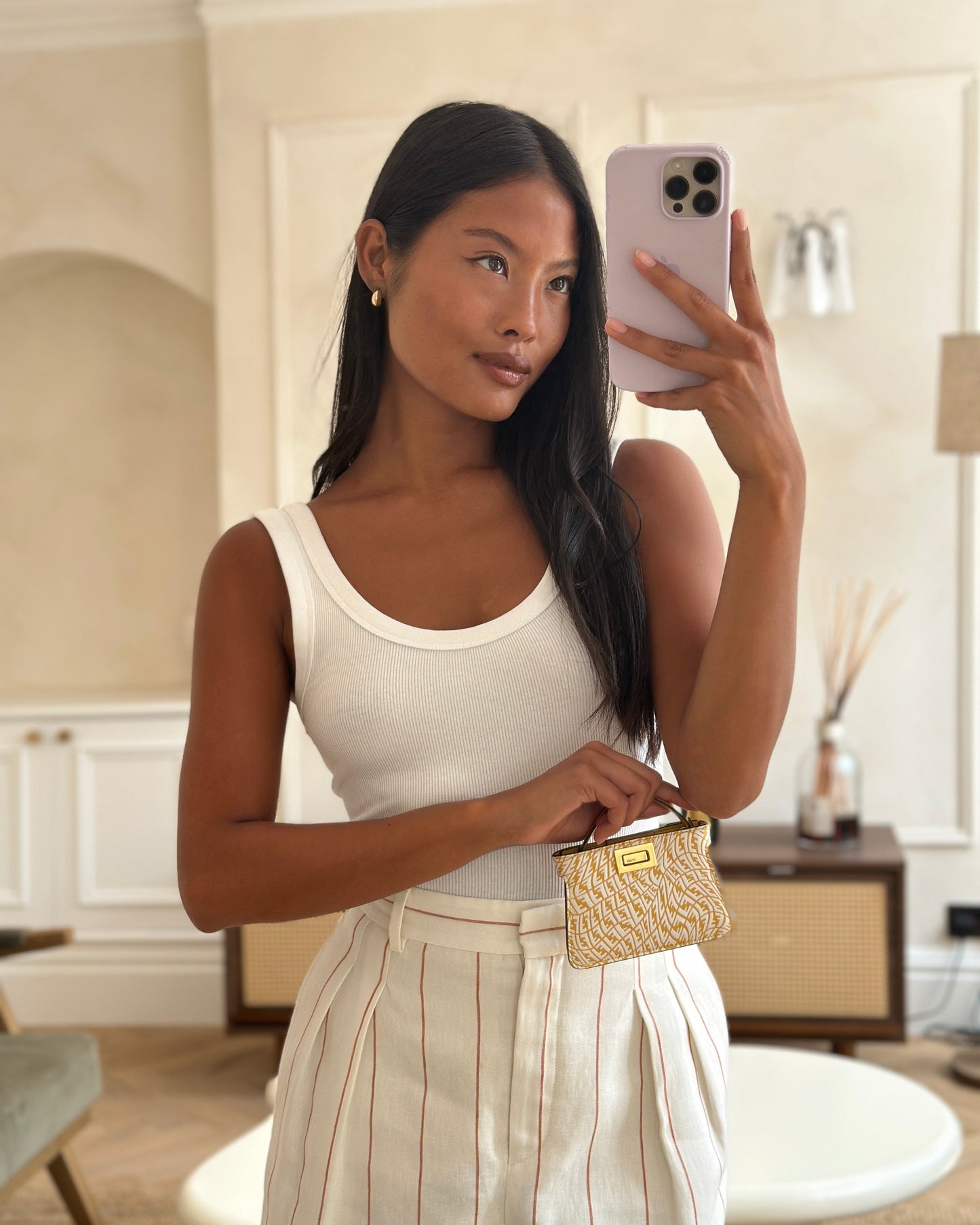 Fendi x Sarah Coleman Yellow Nano Peekaboo Bag with Gold Chain Strap