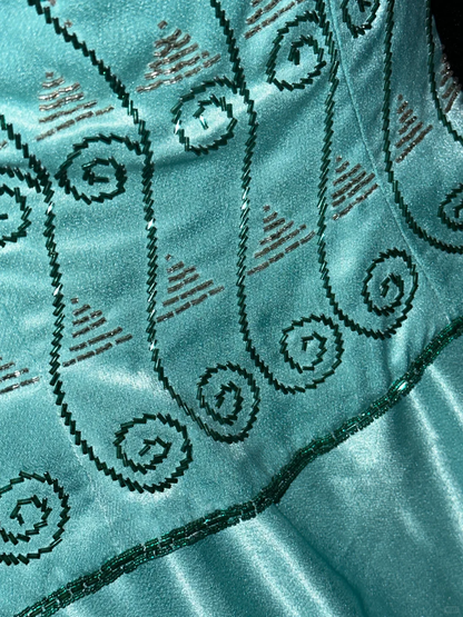 Stunning A Line Spaghetti Strap Beaded Blue Satin Long Prom Dress Party Dress SH3076