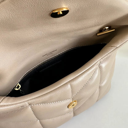 YSL  Loulou Puffer Toy Bag In Quilted Lambskin Beige Size 23x15.5x8.5