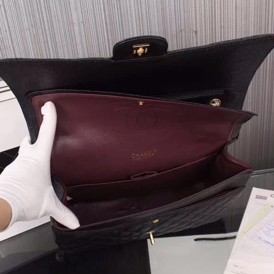 CHANEL Classic Maxi Handbag GRAINED CALFSKIN & GOLD METAL