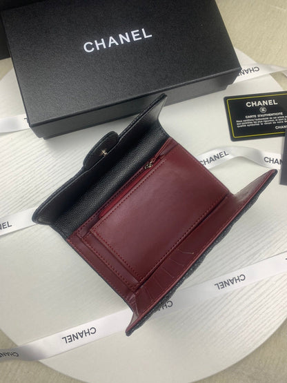 CHANEL CLASSIC CARD HOLDER CAVIAR LEATHER BLACK WITH SILVER HARDWARE 15CM