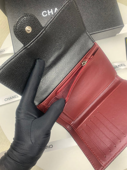 CHANEL CLASSIC CARD HOLDER CAVIAR LEATHER BLACK WITH SILVER HARDWARE 15CM