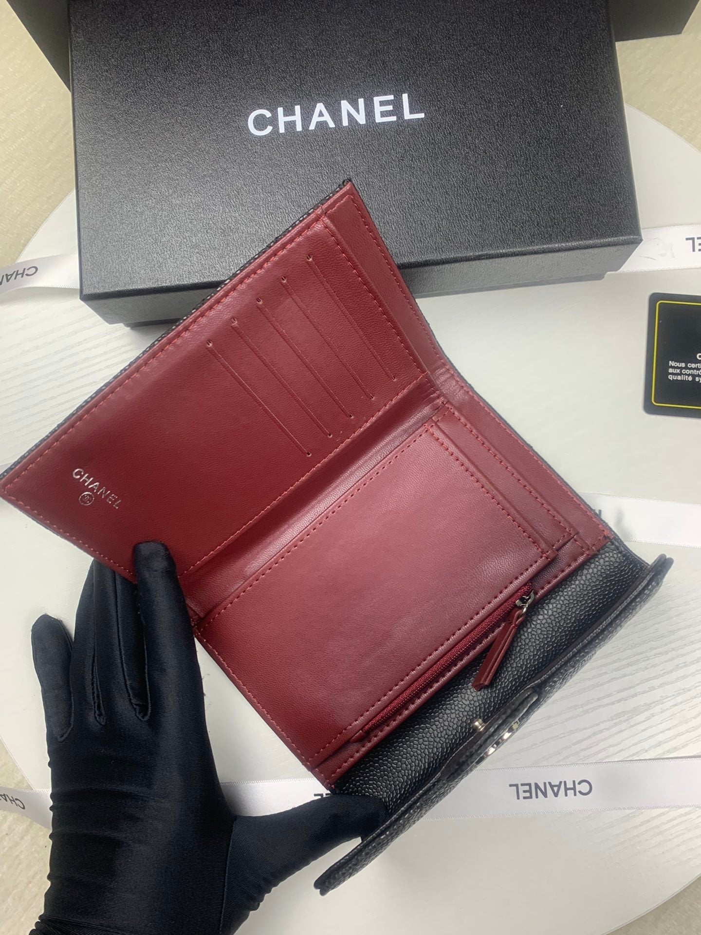 CHANEL CLASSIC CARD HOLDER CAVIAR LEATHER BLACK WITH SILVER HARDWARE 15CM