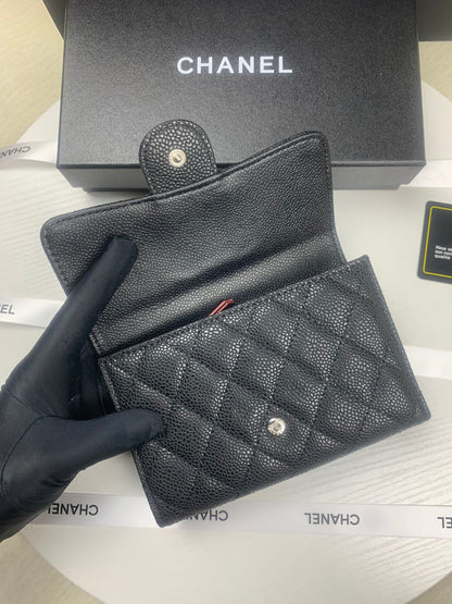 CHANEL CLASSIC CARD HOLDER CAVIAR LEATHER BLACK WITH SILVER HARDWARE 15CM
