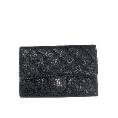 CHANEL CLASSIC CARD HOLDER CAVIAR LEATHER BLACK WITH SILVER HARDWARE 15CM