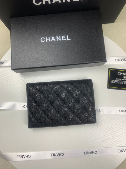 CHANEL CLASSIC CARD HOLDER CAVIAR LEATHER BLACK WITH SILVER HARDWARE 15CM
