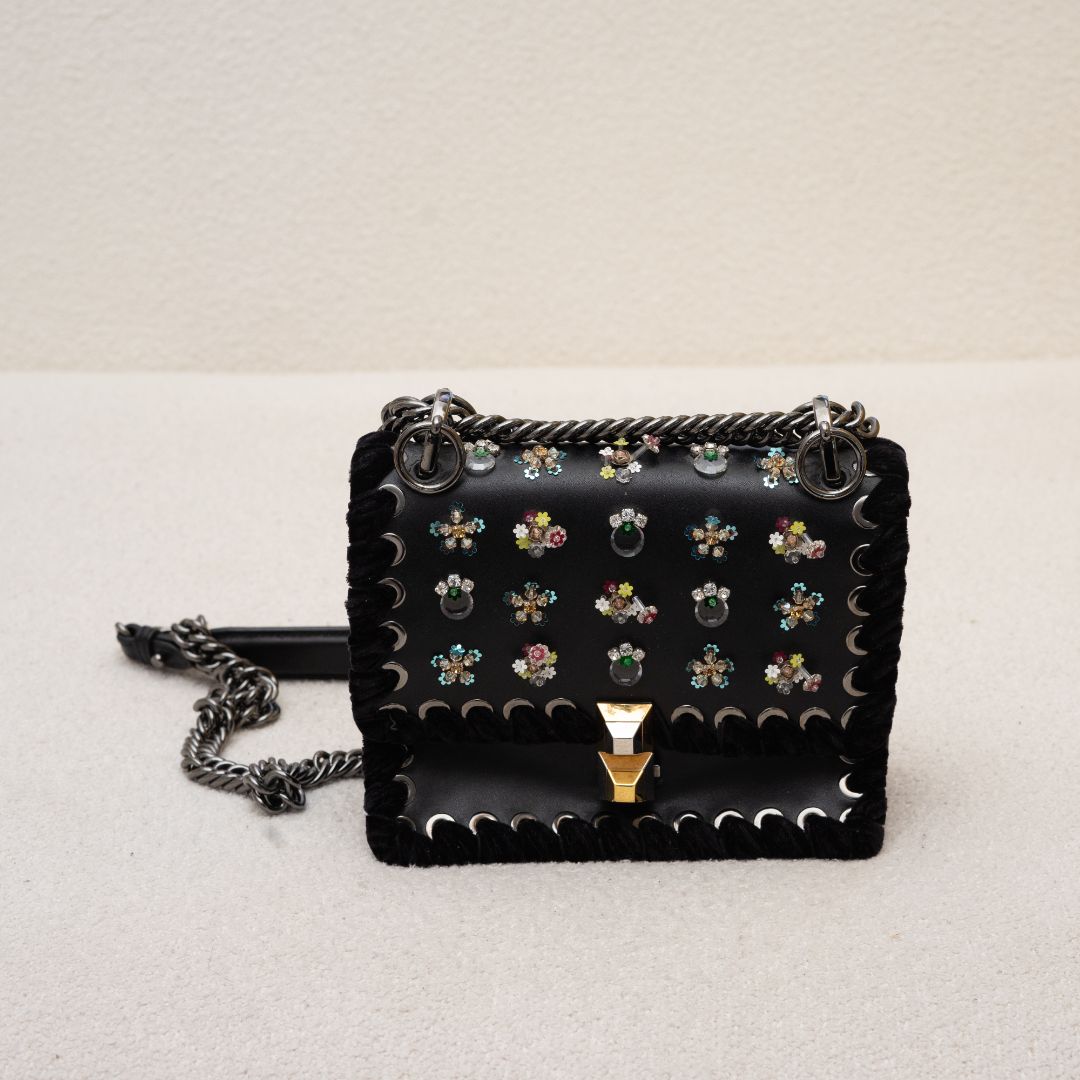 Fendi Kan I Bag Embellished Whipstitch Leather Small