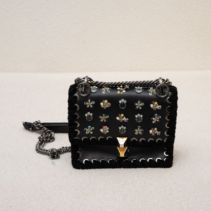 Fendi Kan I Bag Embellished Whipstitch Leather Small