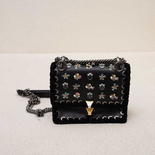 Fendi Kan I Bag Embellished Whipstitch Leather Small