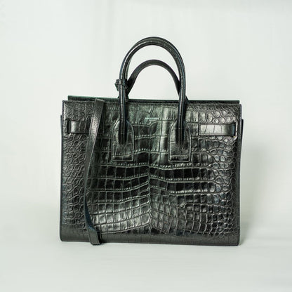 Saint Laurent Sac de Jour Tote Black Croc Embossed Bag