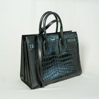 Saint Laurent Sac de Jour Tote Black Croc Embossed Bag