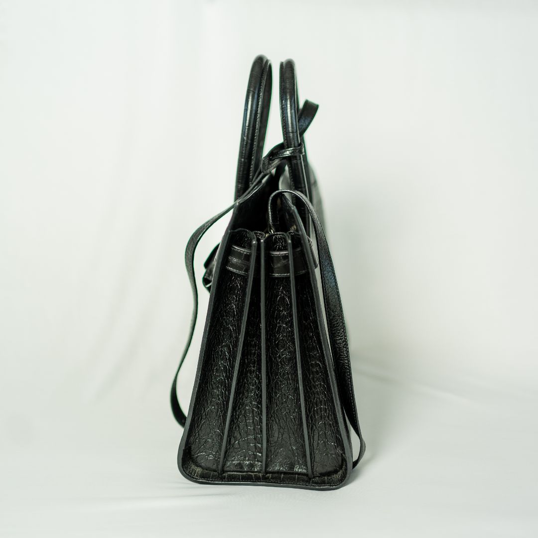 Saint Laurent Sac de Jour Tote Black Croc Embossed Bag