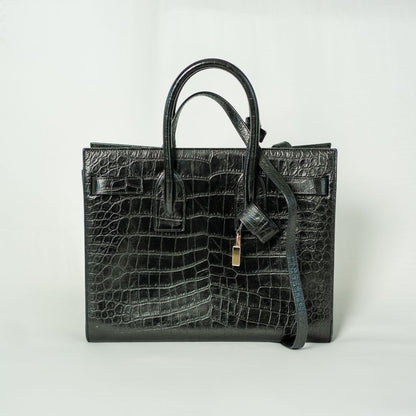 Saint Laurent Sac de Jour Tote Black Croc Embossed Bag