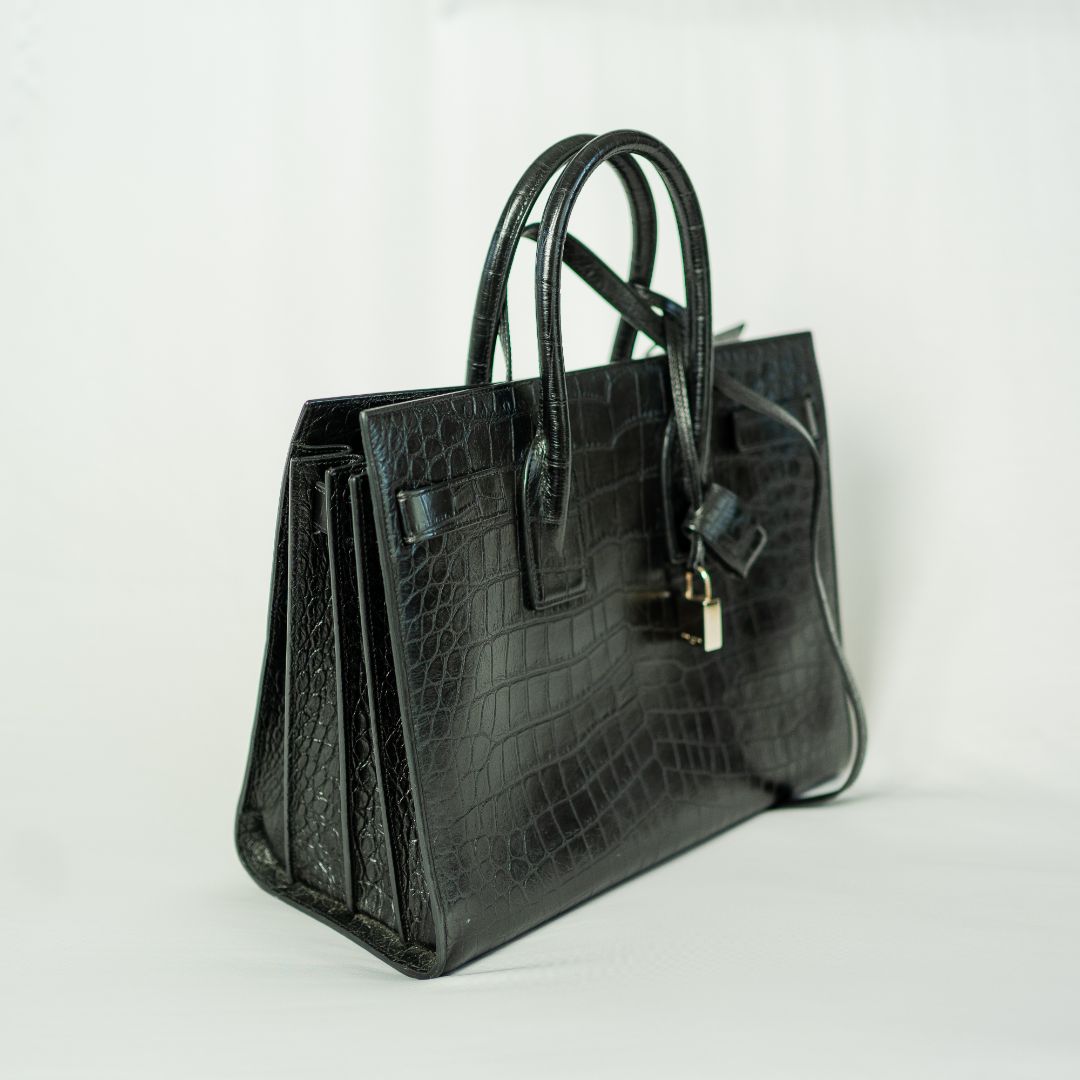 Saint Laurent Sac de Jour Tote Black Croc Embossed Bag