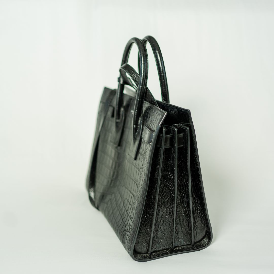 Saint Laurent Sac de Jour Tote Black Croc Embossed Bag