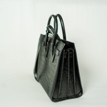 Saint Laurent Sac de Jour Tote Black Croc Embossed Bag