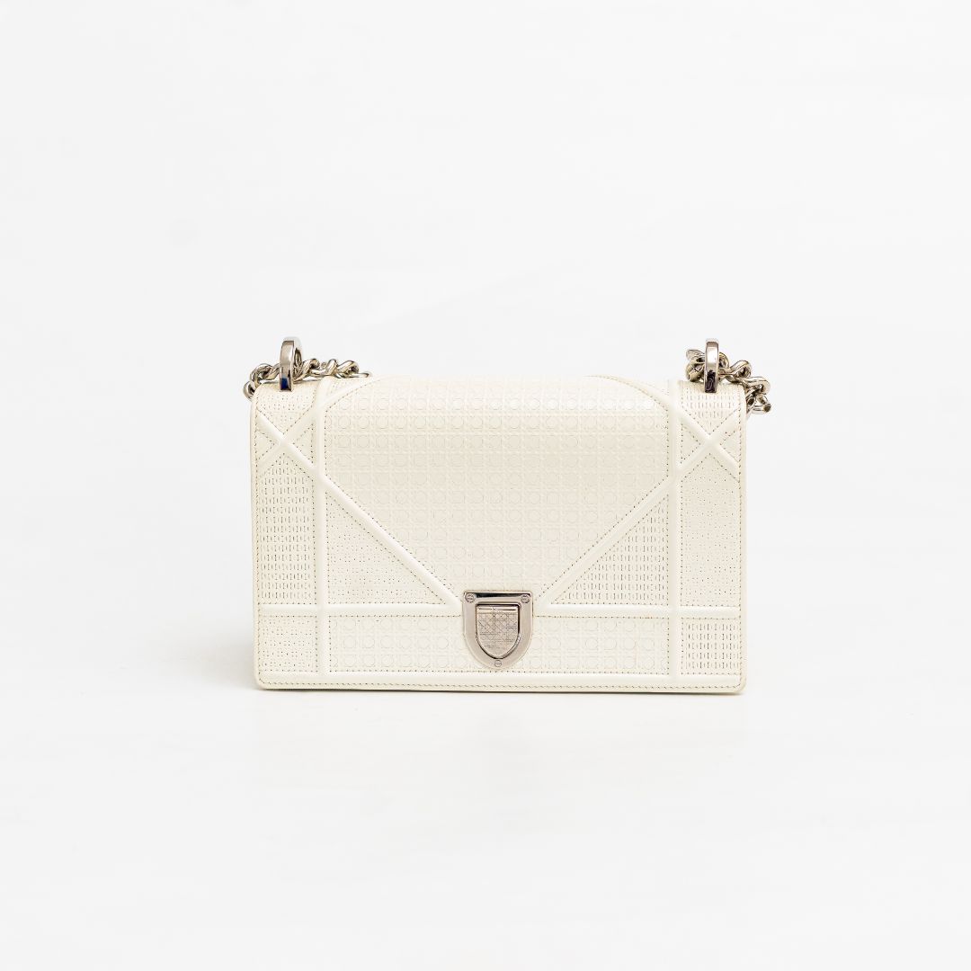 Dior Off White Micro Cannage Patent Leather Small Diorama Flap Bag