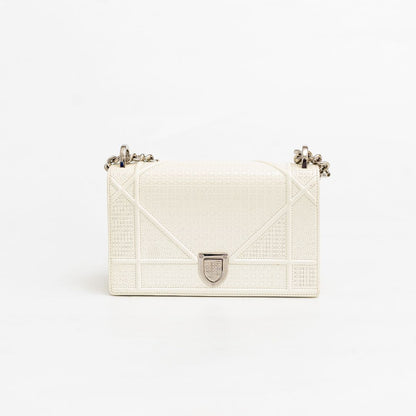Dior Off White Micro Cannage Patent Leather Small Diorama Flap Bag