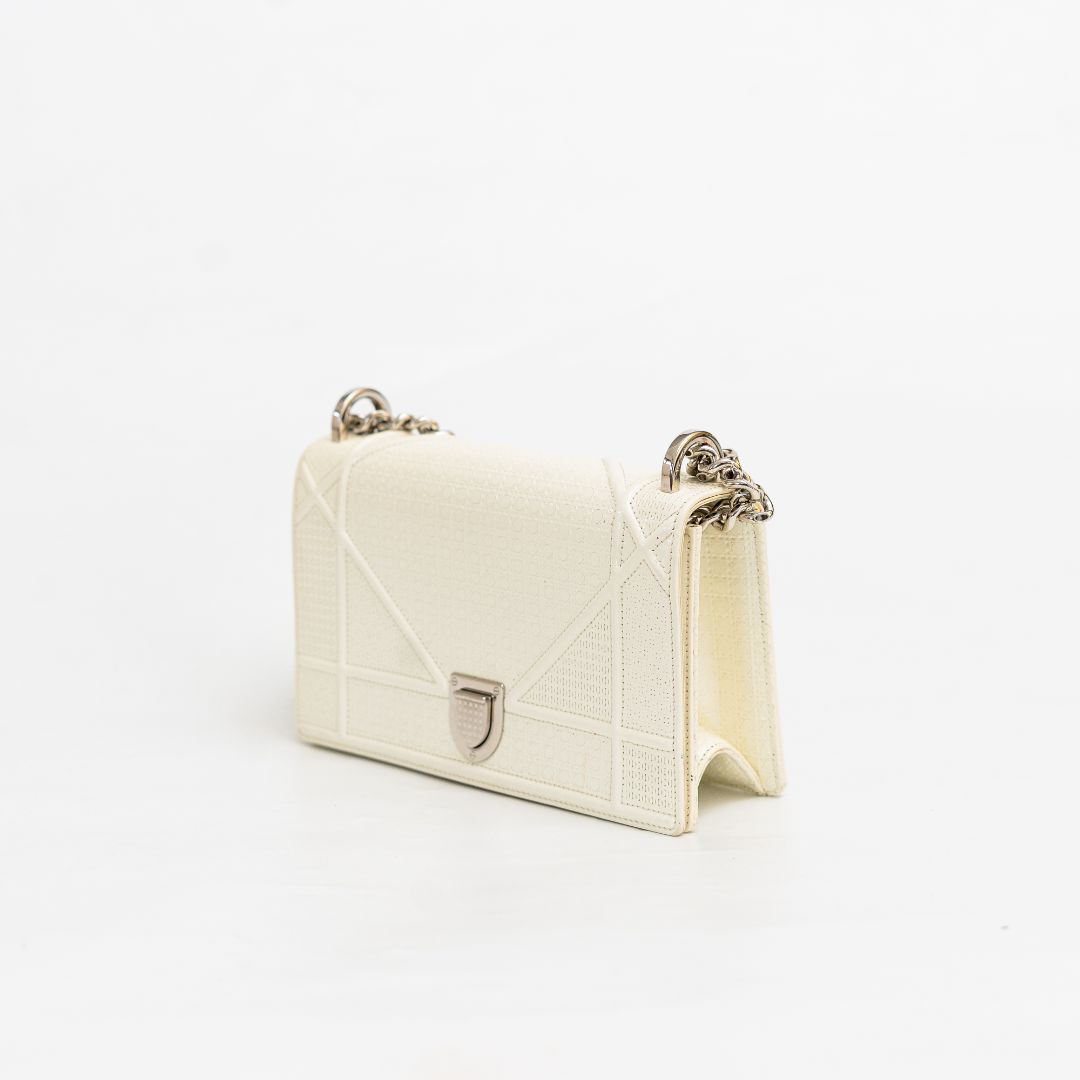 Dior Off White Micro Cannage Patent Leather Small Diorama Flap Bag